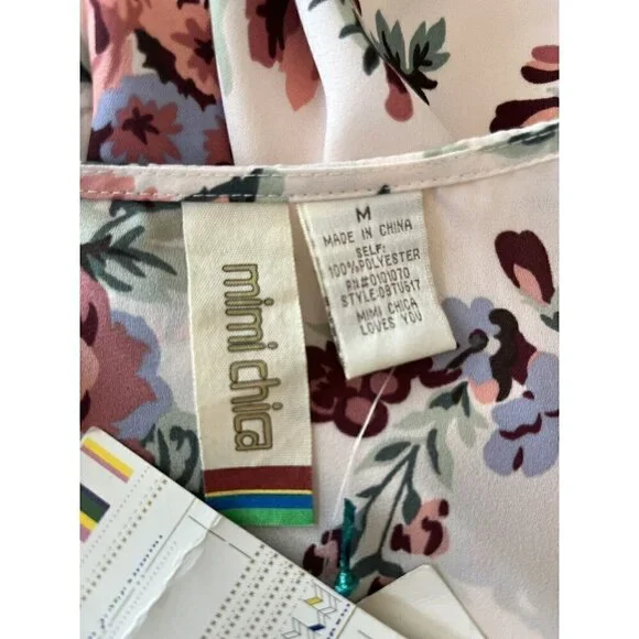 Mimi Chica Womens Surplice Neck Floral Print Mini Dress Size M - Picture 3 of 11